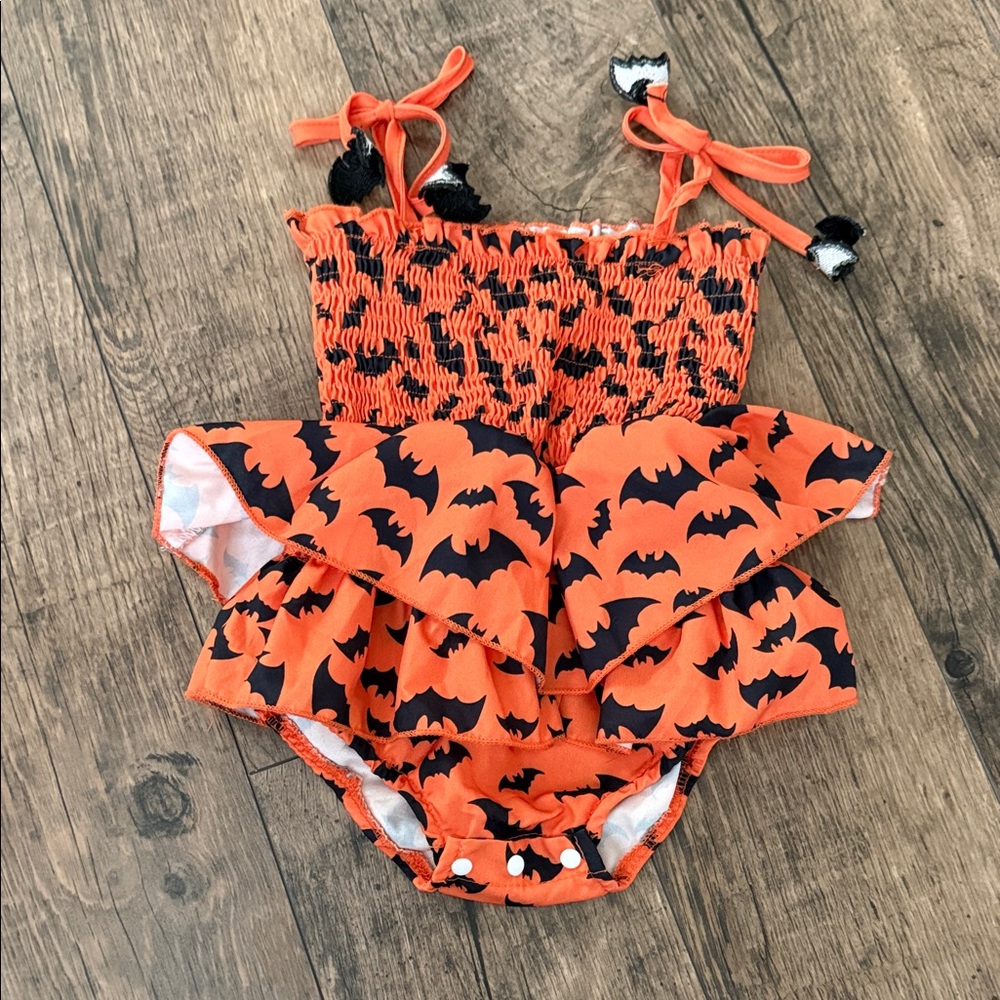 Orange Bat Print Baby Romper